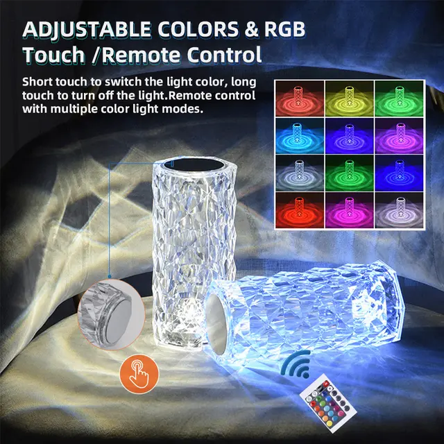 Rose Diamond Crystal Table Lamp – 16 Color