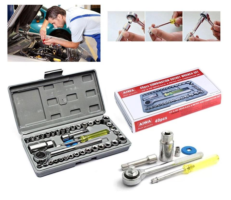 40pcs Aiwa Socket Wrench Tool Kit & Screwdriver And Socket Set